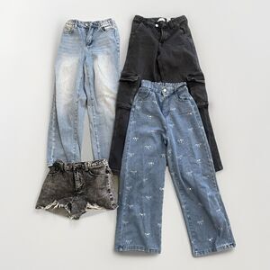 Lot Of 4 Girls Pants, Shorts, Denim Jeans Size 10-12y 20-22” Waist